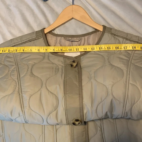 AVEC LES FILLES 1X short gray taupe putty quilted button down bomber Coat spring - Picture 8 of 11